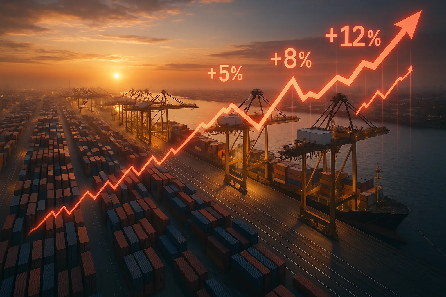 Container ship at Port Klang with rising freight rate indicators