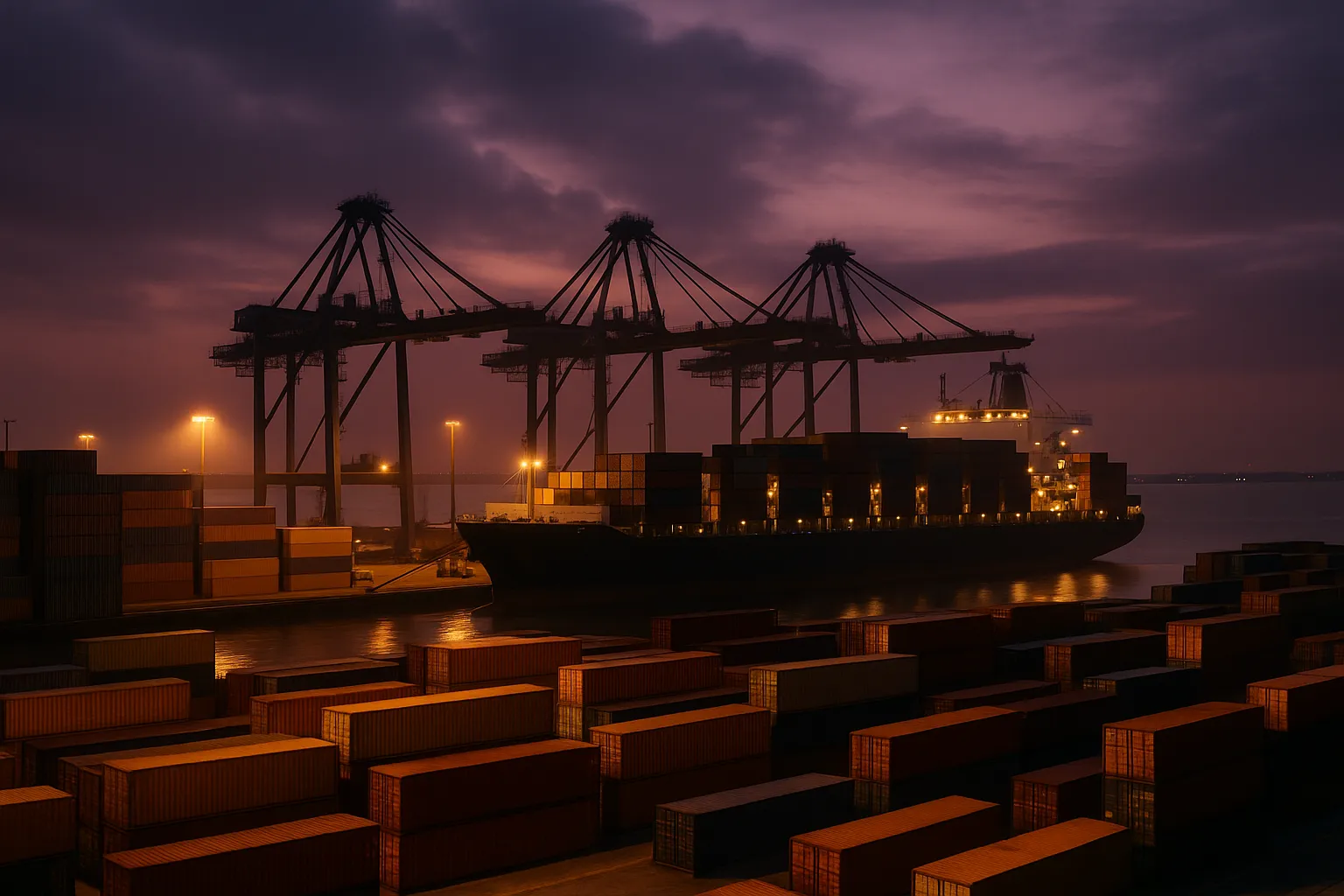 Container terminal at Port Klang with shipping lanes to alternative global transshipment hubs